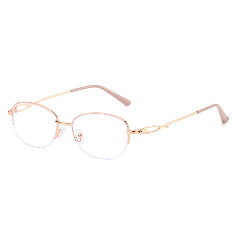 New Women's Metal Half-Frame High-Definition Myopia Glasses, Fashionable and Versatile Glasses Frames, Anti-Blue Light Flat Glasses