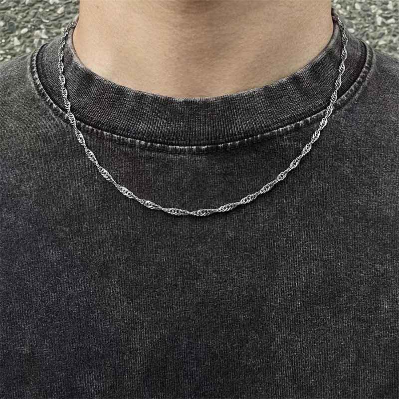 Titanium steel water wave chain men's all-match hip-hop niche design sense clavicle chain personality simple non-fading temperament accessories