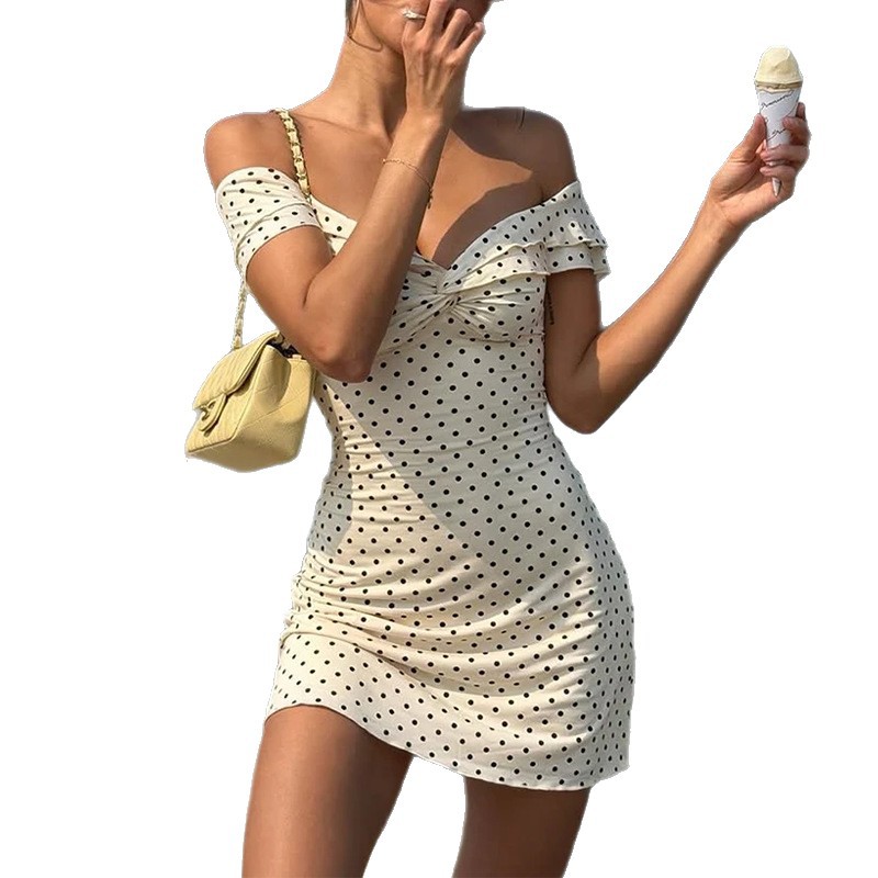 Summer Womens Dress Sexy Fashionable Dot Print Strapless Bodycon Mini Dress Wholesale Available