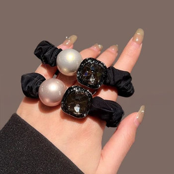 Advanced Sense Dongdaemun New Style Rhinestone Pearl Large Intestine Hair Ring Elegant Paytail Hair Rope Tie Ball Head Rubber Tendon Headwear