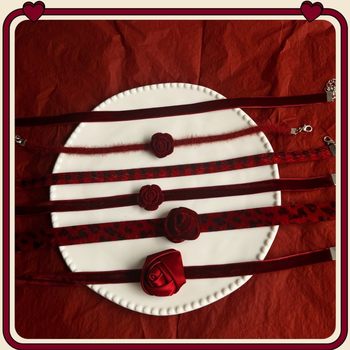 Cross-Border New Product Ankora Red Collar Rose Choker Clavicle Chain Christmas and New Year Necklace for Women