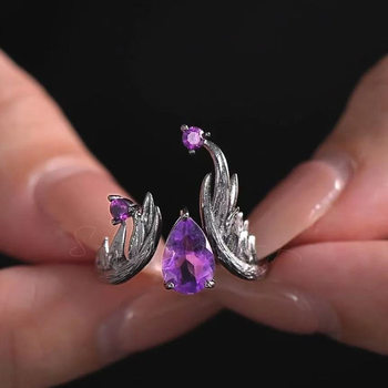 Niche Design Sense European and American Dark Retro Style Purple Diamond Open Ring Female Personality Neutral Cross-border Punk Ring