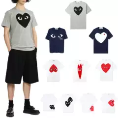 Japanese-Style Trendy Brand Comme Des Garçons Play T-Shirt Unisex Pure Cotton Round Neck Heart Embroidery Summer Short-Sleeve Top