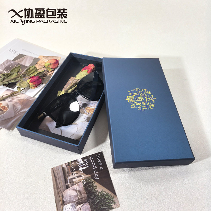 Dark Blue Clamshell Packaging Box, Custom Wallet Box, Premium Suede Paper Clamshell Box with Gold Stamping, Wallet and Scarf Box