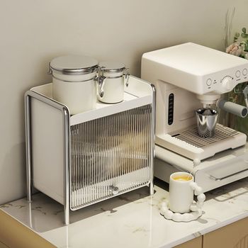 Japanese-style Metal Anti-dust Cup Holder Desktop Acrylic Cosmetic Storage Box Tea Set Light Luxury Coffee Machine Storage Rack