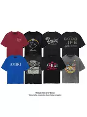 One-Piece Dropshipping Cross-Border Supply Trendy Brand Short-Sleeve Amirit Shirt with Printed Washed Vintage Heavy Cotton Base Shirt for Men