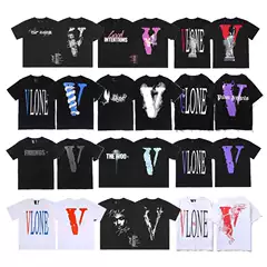 Vlone Fog Short-Sleeved Smoke Peace Dove 999 Rose Statue of Liberty Music Festival Young Boy Loose T-Shirt