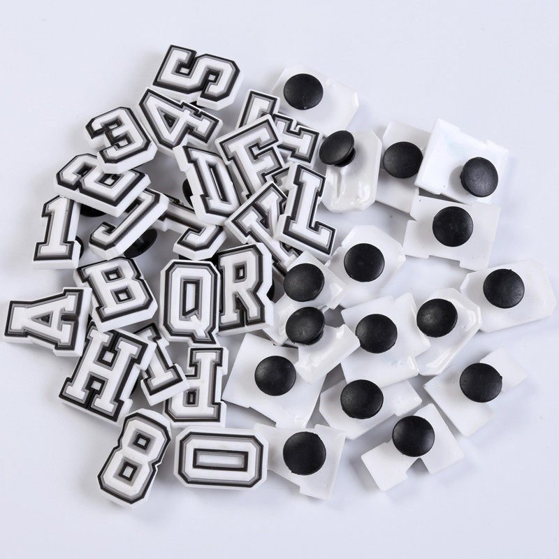 Cross-border pvc black and white gray letter shoes flower shoe buckle digital hole shoes diy accessories hole shoes decoration wholesale accessories