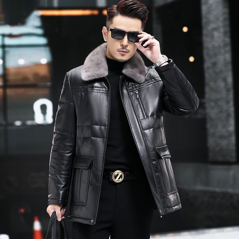 Áo Khoác Nam Chất Liệu Da Bò Kín Cổ Hàng Mùa Xuân Thu Đông