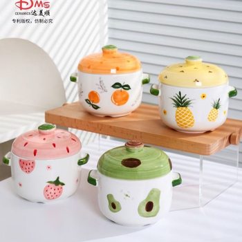 Bird's Nest Stew Pot, Large and Small Cups, Double Lid with Ceramic Stew, Pure White Steamed Soup, Household Bowl, Water-Proof Stew Pot, Bone China Pot Liner