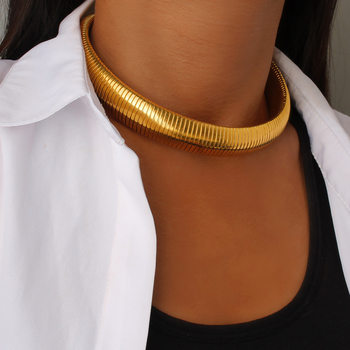 European and American Punk Style Elastic Gooseneck Choker Titanium Steel 18K Gold Clavicle Chain Versatile Fashion High-End Necklace Choker