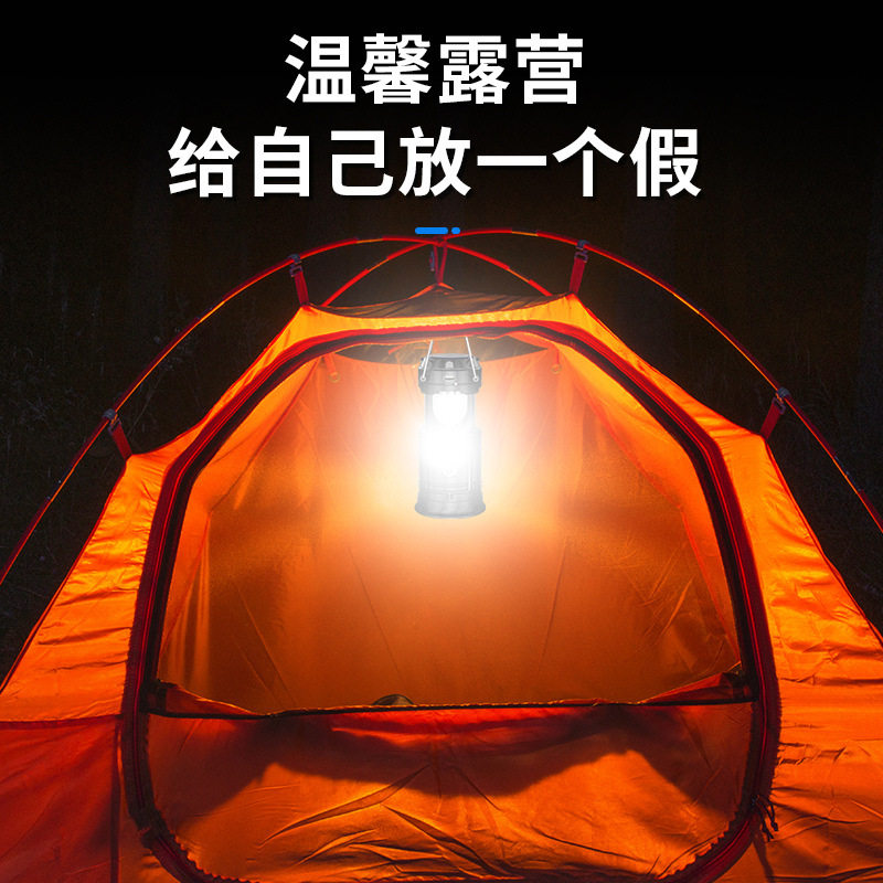 Amazon LED solar outdoor portable lamp cob camping lamp usb rechargeable camping lamp emergency lantern wholesale