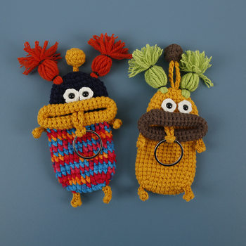 Creative Hand-Woven Sausage Mouth Key Bag Weaver Wool Woven Key Protective Case Cute Big Mouth Small Bag