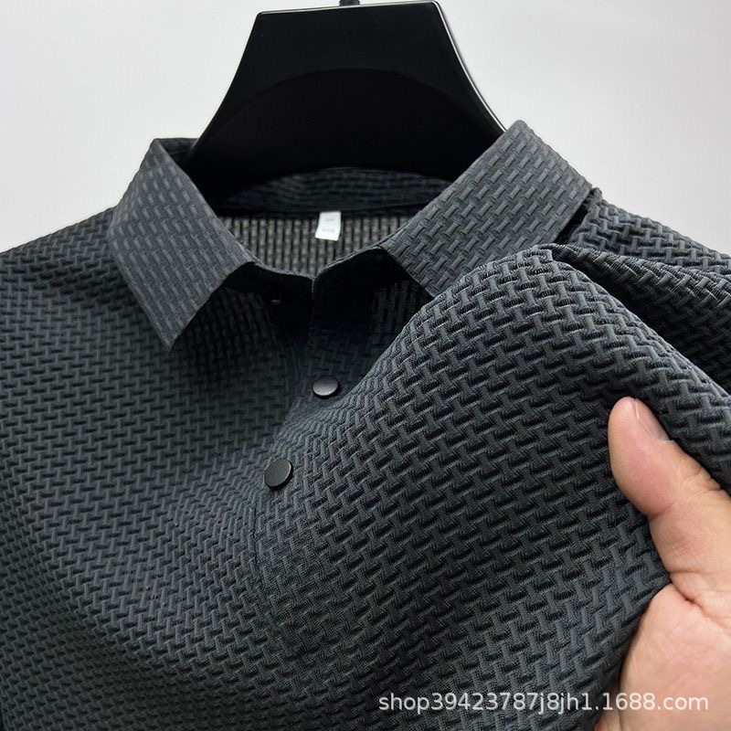 夏季冰丝速干polo衫男提花翻领短袖T恤衫高级感休闲男式垂感上衣