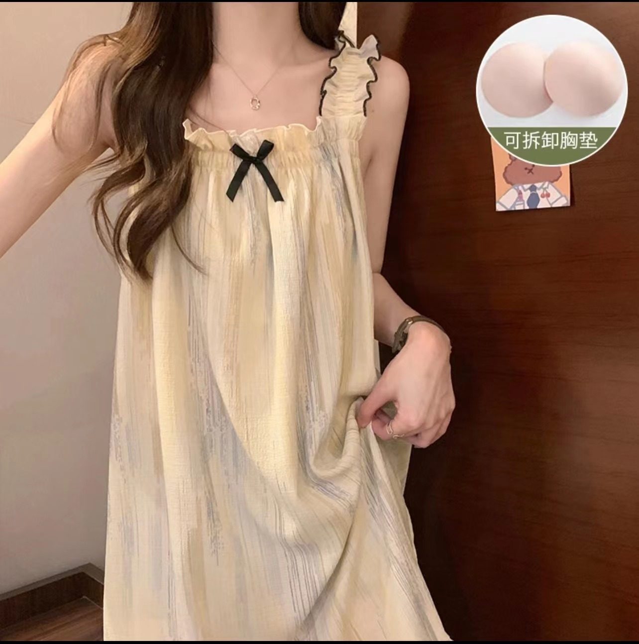 2025 New Style Nightgown Cotton Vertical Striped Sling Mother Pregnant Women Pure Desire Style Pajamas Women's Summer Skirt Simple