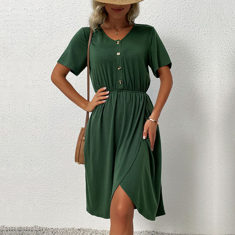 Summer Womens Dress V Neck Waist Defined Solid Color Side Slit Casual or Party Wear Wholesale Available