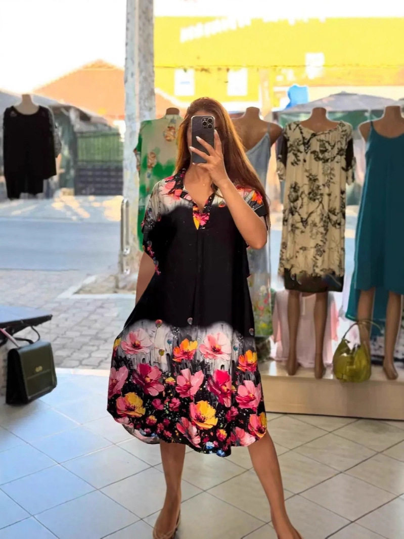 Floral Print Short Sleeve Pocket Dress Summer Fashion Elegant Style Perfect for Casual Outings Wholesale Available
