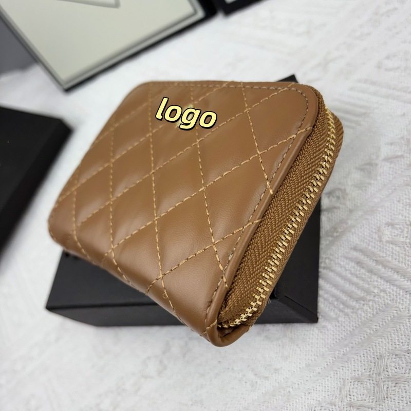 New 2025 Fashion Simple Quilted Small Chanel-Style Double C Solid Color Short Coin Purse Card Holder Personalized Luxury Brand Light Luxury C