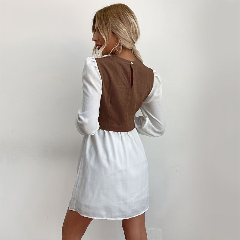 Color Block Long Sleeve Dress Round Neck Stylish Design Autumn Fashion Wholesale Available ready to ship