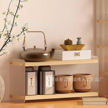 Wooden Double-Layer Storage Rack Desktop Bookshelf Cup Holder Storage Rack Table Snack Rack Storage Rack Artifact Wholesale