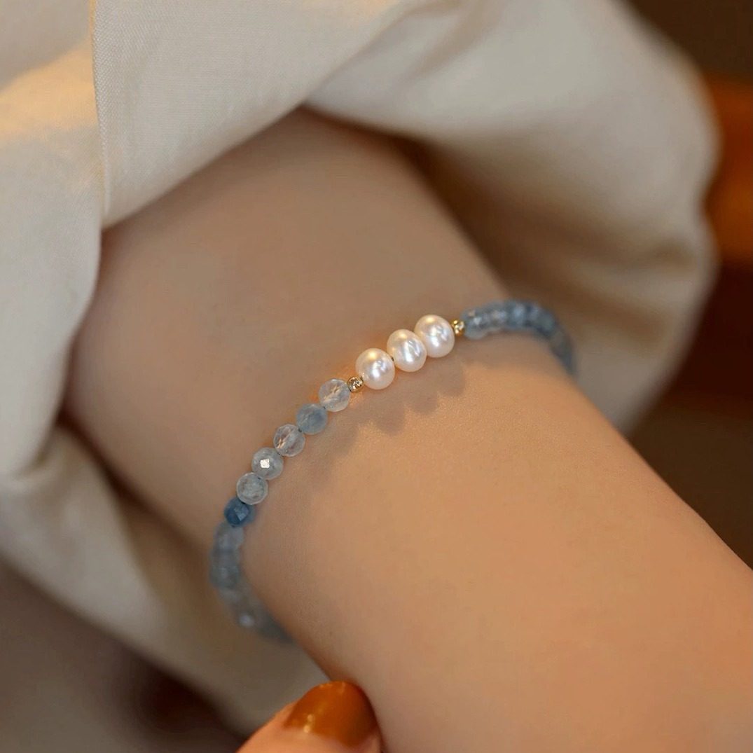 Aquamarine Bracelet Wholesale Natural Freshwater Pearl Stone Crystal Bracelet Design Joker Light Luxury Elegant Jewelry