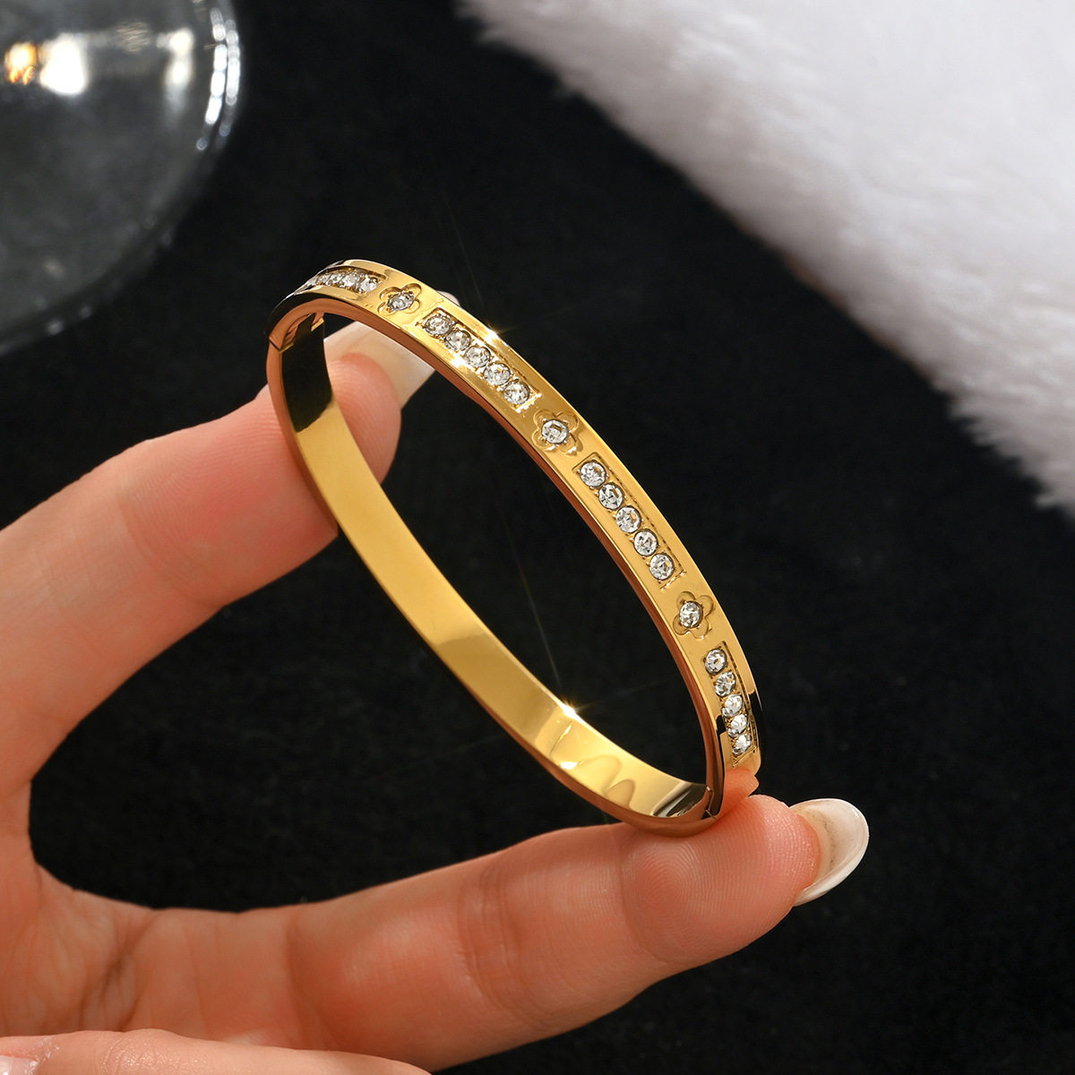 欧美热卖时尚不锈钢金色手镯不易褪色18K不锈钢首饰gold bangles