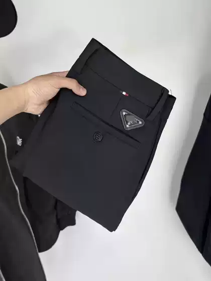 New Trendy High Street Business Straight-Leg Pants with a Triangular Logo, Casual Drapey Floor-Length Trousers for Men