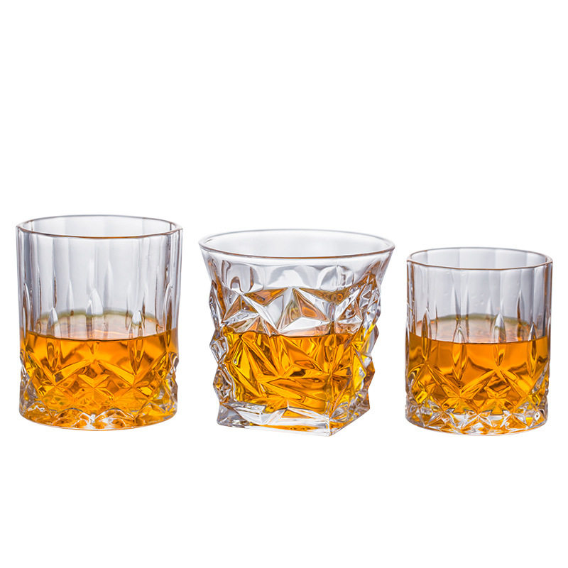Whiskey Wine Glass Household Glass Diamond Cup Vertical Pattern Cup Set Glass Crystal Wine Cup Thickened Beer Cup