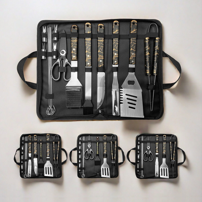 [Delivery for All Platforms] Manufacturer's New Hot-Selling Outdoor Camping Barbecue Tool Set Stainless Steel Grill