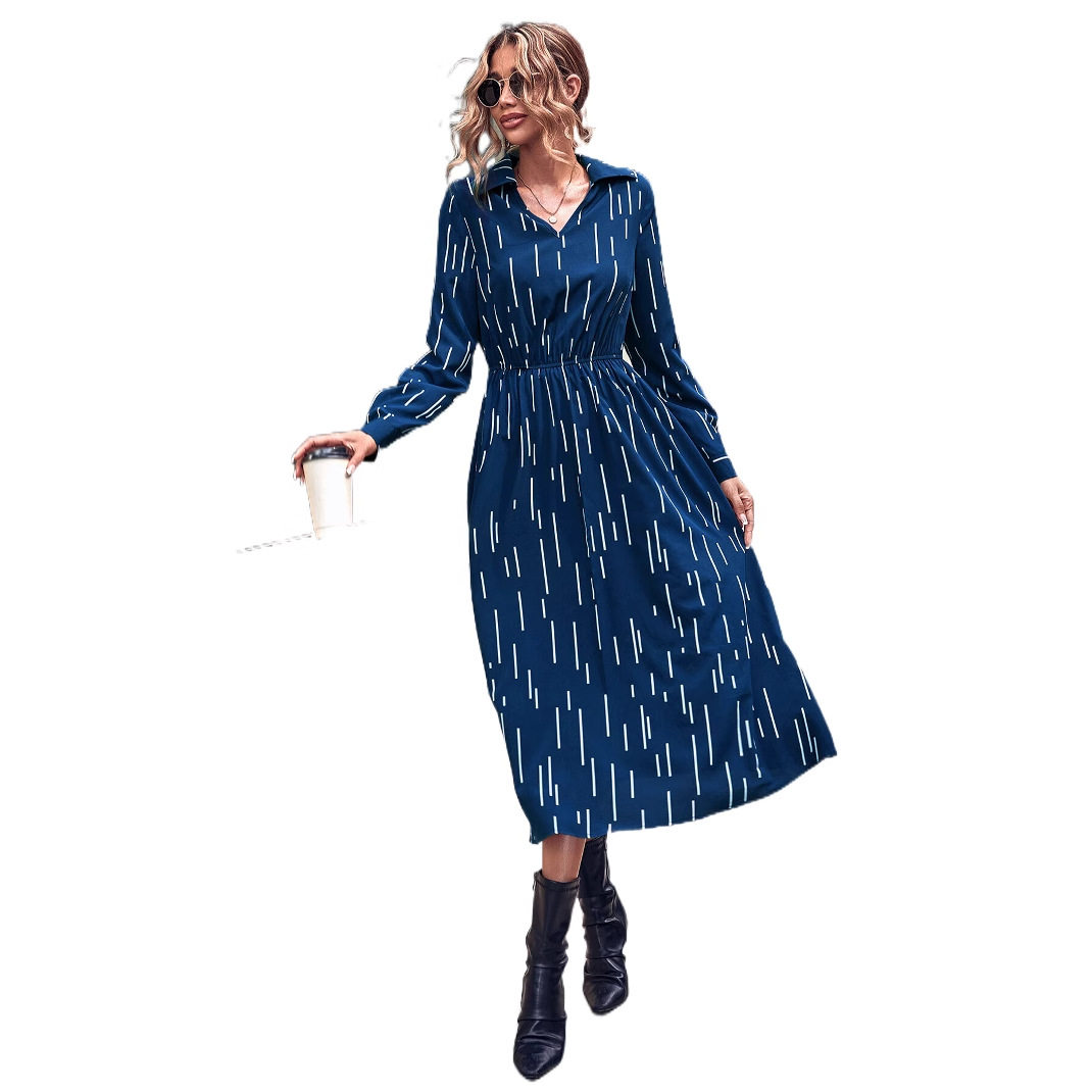 Klein Blue Long Sleeve Dress Elegant Design Comfortable Fit Versatile Style Perfect for Parties or Casual Wear