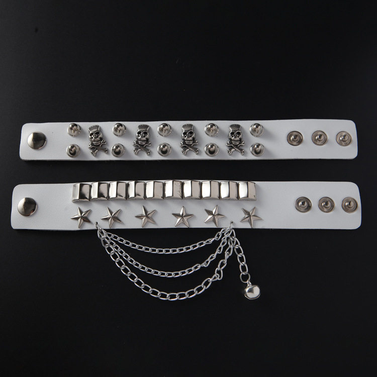 European and American fashion leather wide bracelet personality domineering skull rivet punk hip-hop bracelet