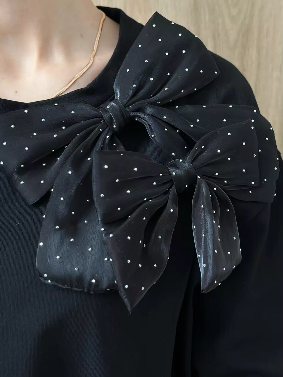 Loose Fit Womens T Shirt 3D Rhinestone Bow Cotton Fabric Short Sleeve Casual Wear for Spring Summer Wholesale