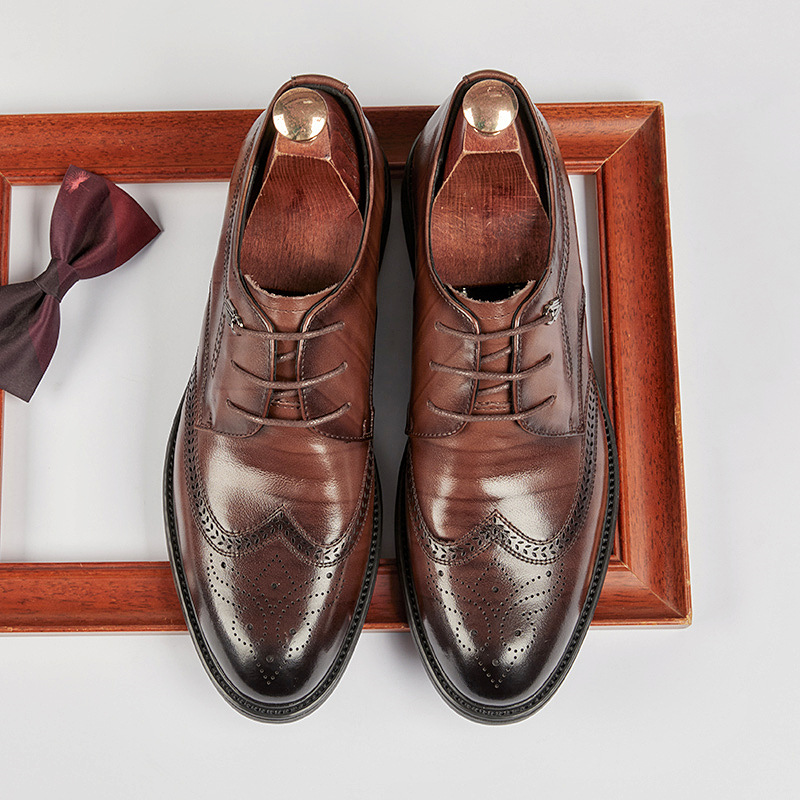 Giày Da Nam Chất Liệu Da Bò Mũi Tròn Họa Tiết Hoa Dùng Trong Lễ Cưới Ngày Cưới