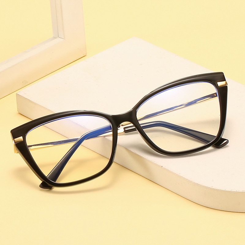 Cross-Border European and American Fashion Cat-Ear Glasses Frames for Women, Comfortable Spring Temples, Anti-Blue Light Flat Glasses 92197 Wholesale