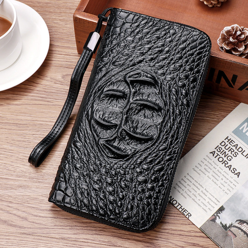 Trendy Brand Men's Long Zipper Clutch Bag Business Casual European and American Fashion Large Capacity Crocodile Pattern Multi-Card Wallet