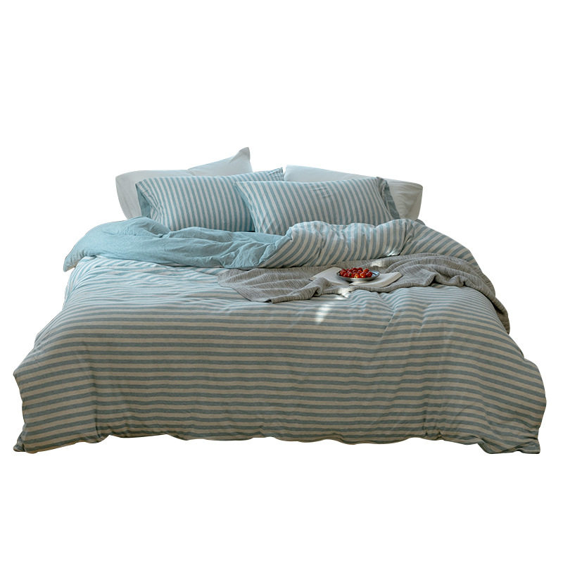 Non-printed cotton baby naked sleeping striped knitted cotton set bedding good pure cotton Tianzhu cotton three four-piece set