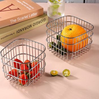 Stainless Steel Kitchen Storage Rack Household Storage Basket Fruit Basket Internet Celebrity Cosmetics Storage Basket Storage Basket