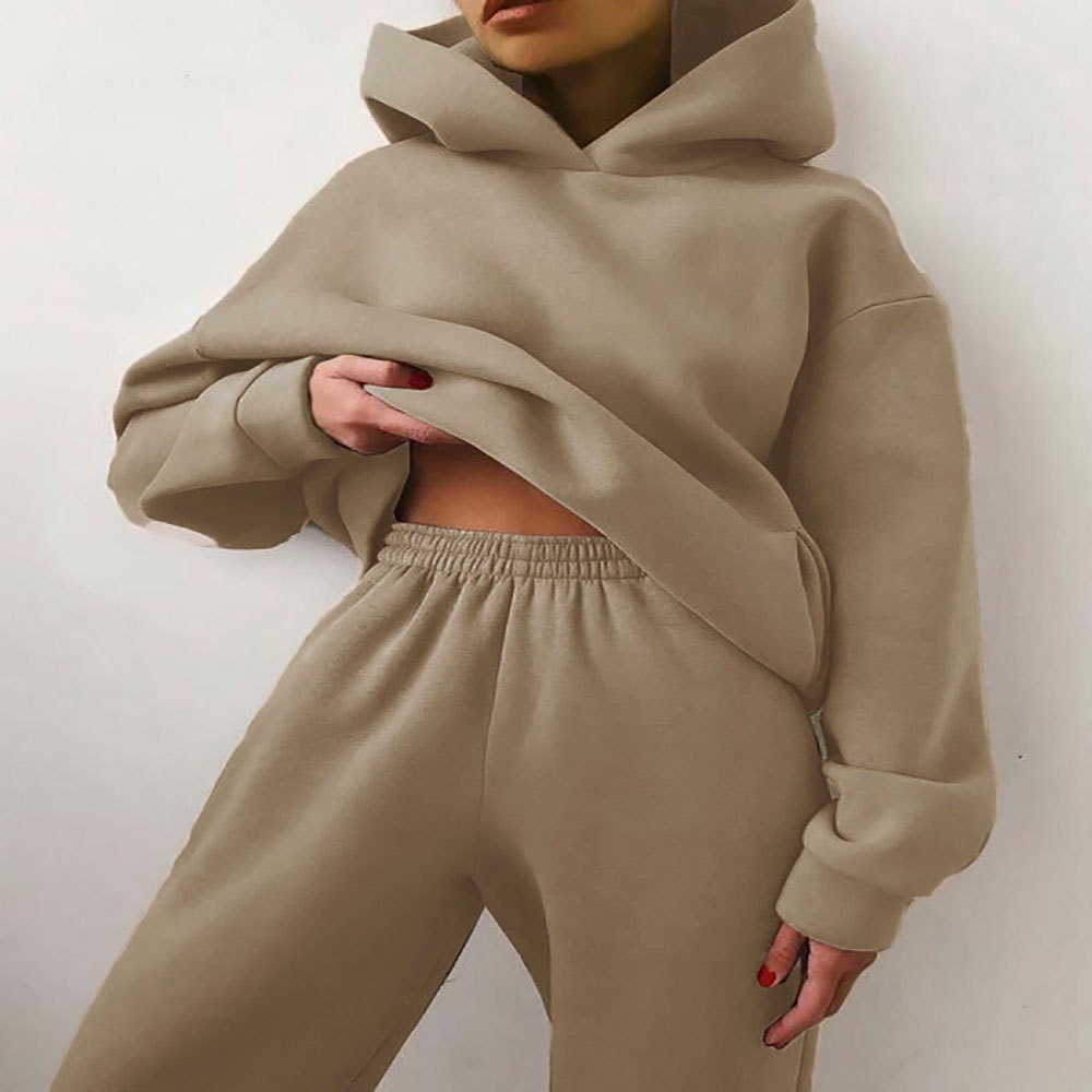 Hooded Sweatshirt and Pants Set for Women Solid Color Casual Outfit Spring Fashion