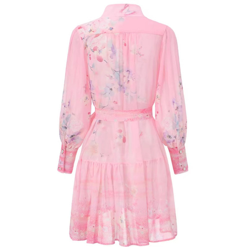 Vintage Floral Print Lantern Sleeve Dress for Women Summer Slim Fit Ruffled Hem A Line Silhouette Casual Wear