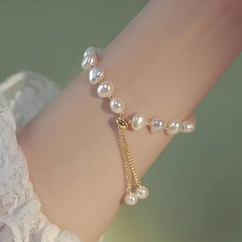French Baroque Natural Pearl Bracelet for Women Wholesale Light Luxury Niche High-End Personalized Pull-Out Design Hand Jewelry