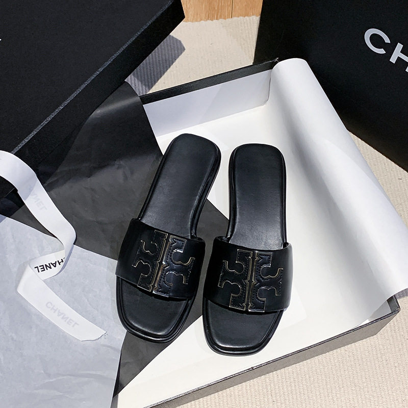 TB Leather Slippers American Women's Slippers Big Brand Slippers Fashion plus size European and American Cross-border Flat Slippers for Women