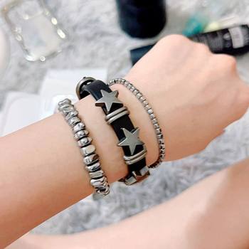 Diablo Punk Y2K Five-pointed Star Leather Bracelet Women's Ins Sweet Cool European and American-style Cuban Spice Girl Beaded Accessories