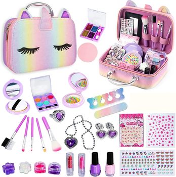 Amazon Children's Makeup Cosmetics Toy Unicorn Cosmetic Bag Complete Set Girls Play House Lipstick Nail Polish