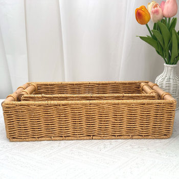 Imitation Rattan Basket Desktop Snack Toy Sundry Storage Box Home Bathroom Toilet Kitchen Organizing Storage Basket