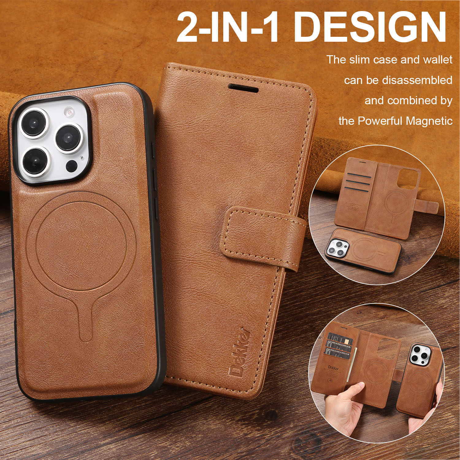 D1 Is Suitable for iPhone 17 Pro Max Wireless Charging Leather Case, Apple 16 Pro Magnetic Two-In-One Split Protection