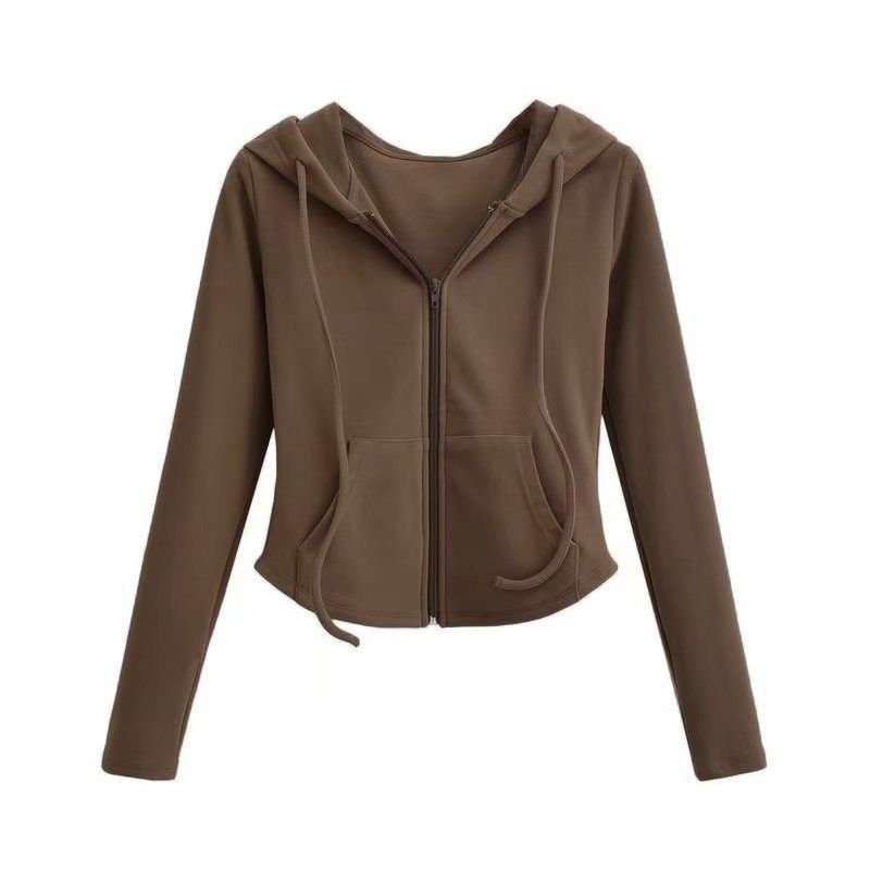 Hooded Cardigan Sweatshirt for Women Slim Fit Long Sleeve Short Length Soft Fabric Casual Wear for Spring and Autumn