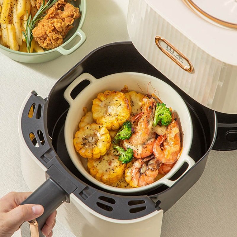 Ceramic Double-Eared Bowl Internet Celebrity Creative Instant Noodle Bowl Household Baking Bowl Oven Microwave Baking Baking Bowl Salad Bowl