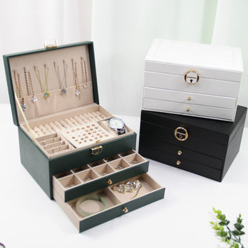 New double-layer jewelry box household simple jewelry storage box with lock portable large capacity jewelry box