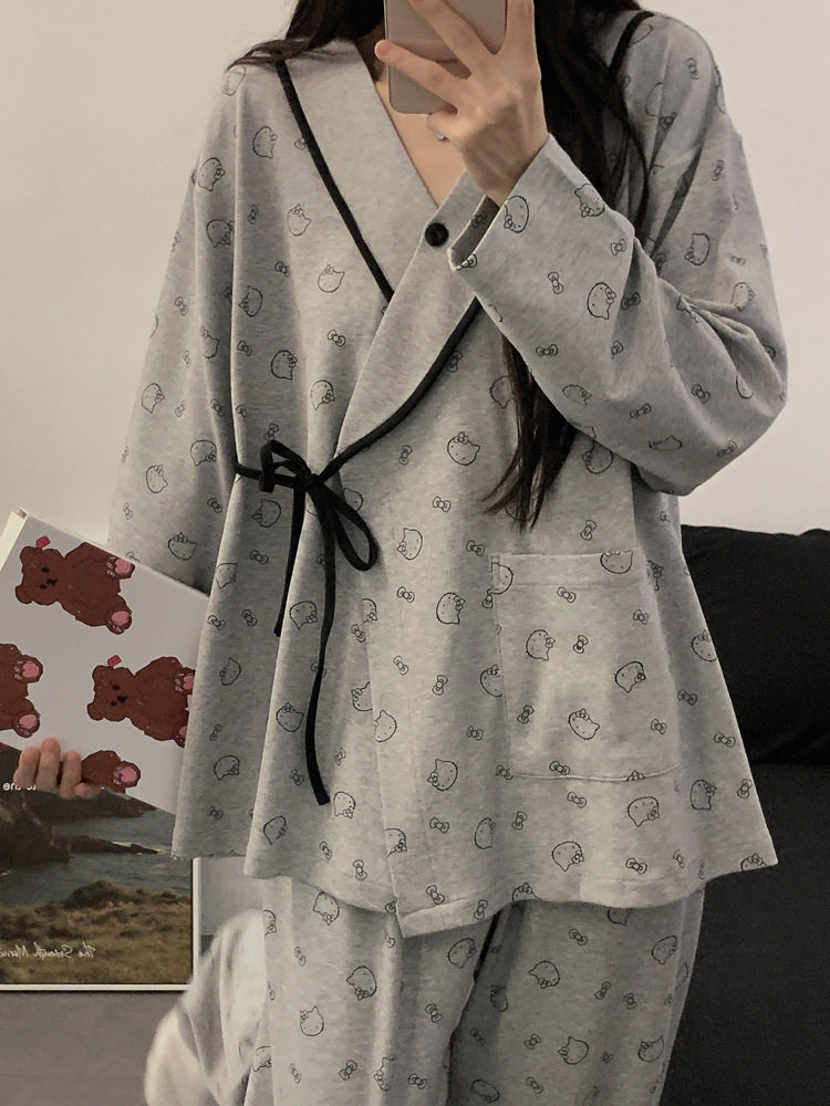 Spring and Autumn Kimono Ice Porcelain Cotton Maternity Prenatal Nursing Postpartum Sleepwear Cardigan Maternity Set for Going Out