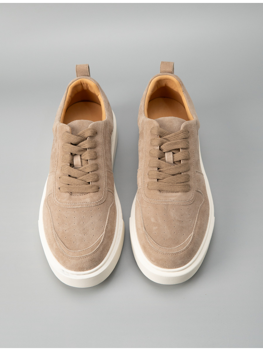 Giày sneaker nam da lộn cao cấp phong cách old money, đế dày giảm chấn — Màu be, Màu cà phê